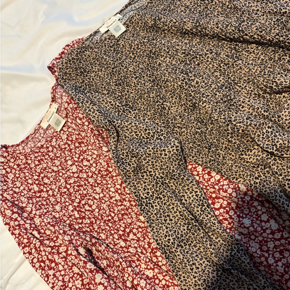 Red Floral and Black Leopard Print Blouses